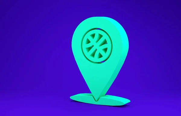 농구 공 이들어 있는 녹색 장소 안의 아이콘 이 파란색 배경에 분리되어 있습니다. 최소성 개념. 3D 일러스트 3D 렌더링 — 스톡 사진