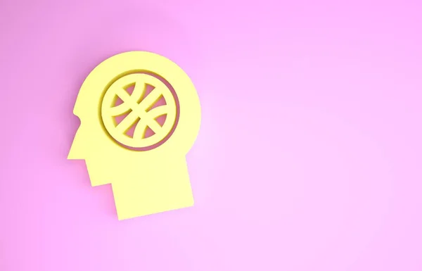 Pensées jaunes sur une icône de basket isolé sur fond rose. Concept de minimalisme. Illustration 3D rendu 3D — Photo