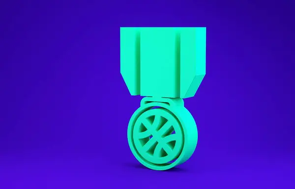 Grön Basket medalj med band ikon isolerad på blå bakgrund. Minimalistiskt koncept. 3D-illustration 3D-återgivning — Stockfoto