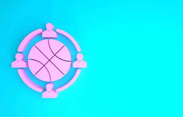 Pink Clock with basketball ball inside icon isolated on blue background. Basketball time. Sport and training. Minimalism concept. 3d illustration 3D render — Stock Photo, Image