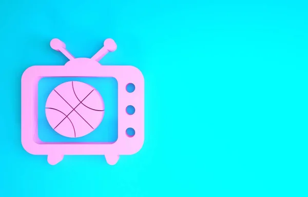 Pink Basketball match on tv program icon isolated on blue background. Minimalism concept. 3d illustration 3D render