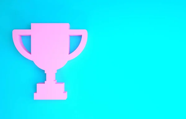 Pink Award cup icon isolated on blue background. Winner trophy symbol. Championship or competition trophy. Sports achievement. Minimalism concept. 3d illustration 3D render — Stock Photo, Image