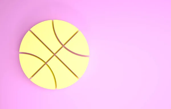 Yellow Basketball ball icon isolated on pink background. Sport symbol. Minimalism concept. 3d illustration 3D render — Stock Photo, Image
