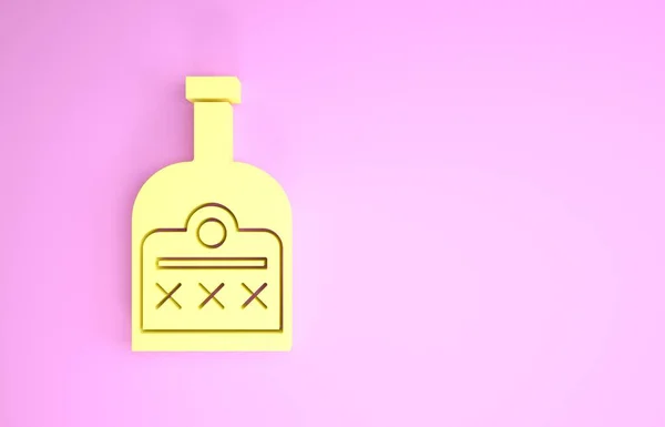 Yellow Alcohol drink Rum fles pictogram geïsoleerd op roze achtergrond. Minimalisme concept. 3d illustratie 3d renderen — Stockfoto