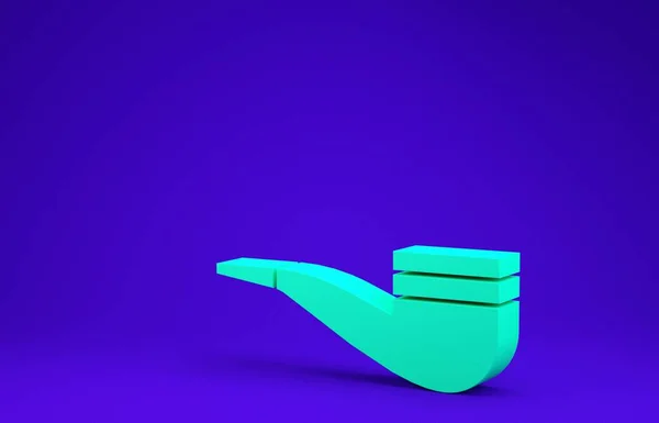 Tubo verde para fumar com ícone de fumaça isolado no fundo azul. Cachimbo de tabaco. Conceito de minimalismo. 3D ilustração 3D render — Fotografia de Stock
