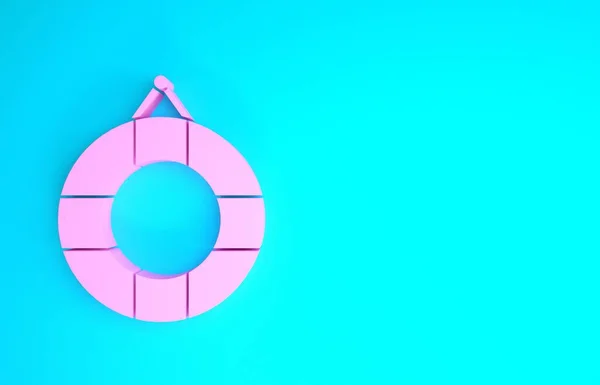 Różowa ikona Lifeboy odizolowana na niebieskim tle. Symbol pasa ratunkowego. Koncepcja minimalizmu. Ilustracja 3D 3D renderowania — Zdjęcie stockowe