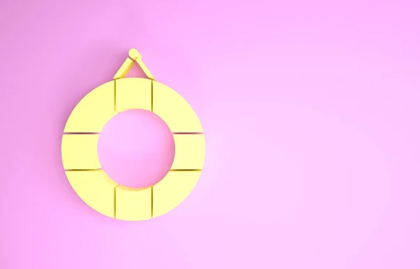 노란 라이프 부이 아이콘은 핑크 색 배경에서 분리되었습니다. 라이프 벨트의 상징. 미니멀리즘의 개념입니다. 3d 삽화 3D 렌더링 — 스톡 사진