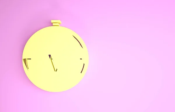 Ікона Yellow Compass ізольована на рожевому фоні. Навігаційний символ Віндрози. Вітер піднявся. Концепція мінімалізму. 3D-рендеринг — стокове фото