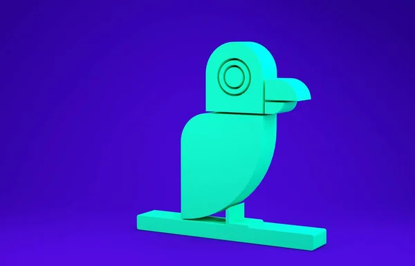 Green Pirate parrot icon isolated on blue background. Minimalism concept. 3d illustration 3D render