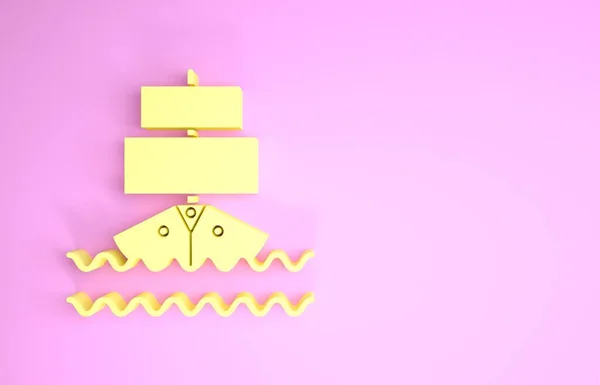 Yellow Ship icon isolated on pink background. Minimalism concept. 3d illustration 3D render