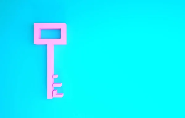 Rosafarbenes Piraten-Schlüsselsymbol auf blauem Hintergrund. Minimalismus-Konzept. 3D Illustration 3D Renderer — Stockfoto