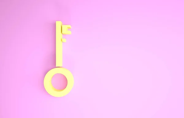 Ícone chave Pirata Amarelo isolado no fundo rosa. Conceito de minimalismo. 3D ilustração 3D render — Fotografia de Stock