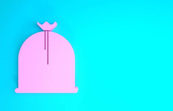 青の背景にピンクの海賊袋のアイコンを隔離。最小限の概念。3Dイラスト3Dレンダリング — ストック写真