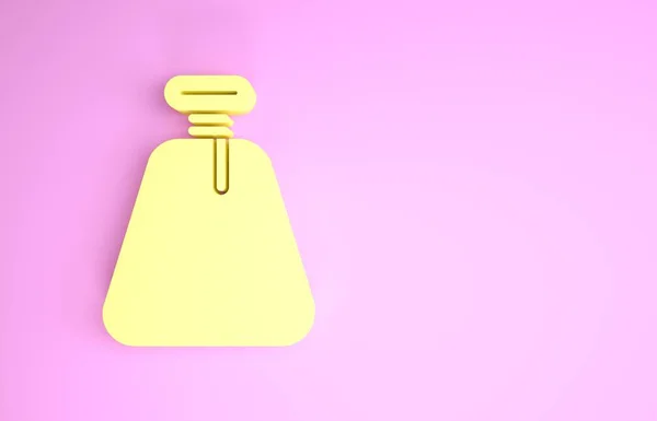 Żółta ikona worka pirackiego odizolowana na różowym tle. Koncepcja minimalizmu. Ilustracja 3d — Zdjęcie stockowe