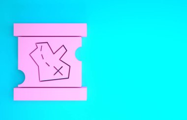 Pembe Korsan hazine haritası simgesi mavi arkaplanda izole edilmiş. Minimalizm kavramı. 3d illüstrasyon 3B canlandırma