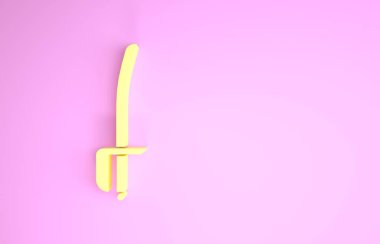 Sarı Korsan kılıç ikonu pembe arka planda izole edildi. Kılıç işareti. Minimalizm kavramı. 3d illüstrasyon 3d canlandırma