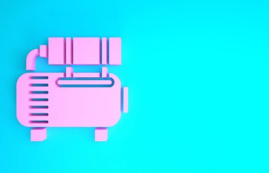 Pembe Hava kompresör simgesi mavi arkaplanda izole edildi. Minimalizm kavramı. 3d illüstrasyon 3d canlandırma