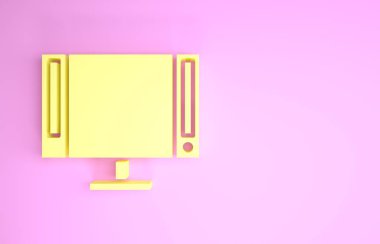 Sarı Akıllı TV simgesi pembe arkaplanda izole edildi. Televizyon tabelası. Minimalizm kavramı. 3d illüstrasyon 3B canlandırma