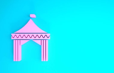 Pembe kamp çadırı simgesi mavi arkaplanda izole edildi. Karnaval kamp çadırı. Eğlence parkı. Minimalizm kavramı. 3d illüstrasyon 3d canlandırma