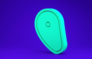 Mavi arka planda yeşil biftek ikonu var. Minimalizm kavramı. 3d illüstrasyon 3B canlandırma