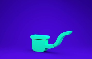 Mavi arka planda izole edilmiş duman simgesi olan yeşil sigara piposu. Tütün piposu. Minimalizm kavramı. 3d illüstrasyon 3d canlandırma