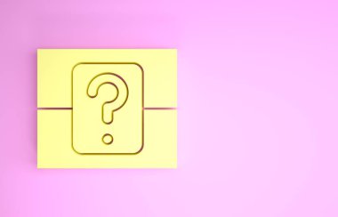 Sarı Gizem kutusu ya da pembe arka planda izole edilmiş oyun ikonu için rastgele ganimet kutusu. Soru kutusu. Minimalizm kavramı. 3d illüstrasyon 3d canlandırma