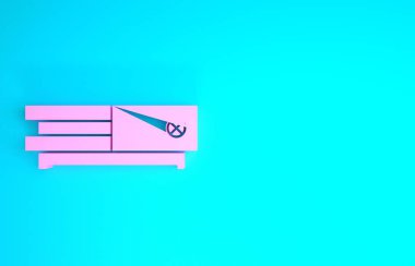 Pembe Video oyunu konsolu simgesi mavi arkaplanda izole edildi. Minimalizm kavramı. 3d illüstrasyon 3d canlandırma