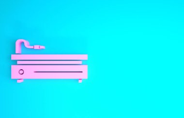 Pembe Video oyunu konsolu simgesi mavi arkaplanda izole edildi. Minimalizm kavramı. 3d illüstrasyon 3d canlandırma