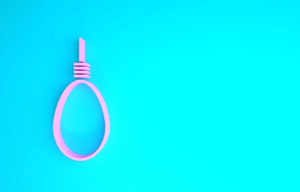 Pink Gallows rope loop hanging icon isolated on blue background. Rope tied into noose. Suicide, hanging or lynching. Minimalism concept. 3d illustration 3D render — Stock Photo, Image