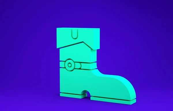 Icona stivali pirata in pelle verde isolato su sfondo blu. Concetto minimalista. Illustrazione 3d rendering 3D — Foto Stock