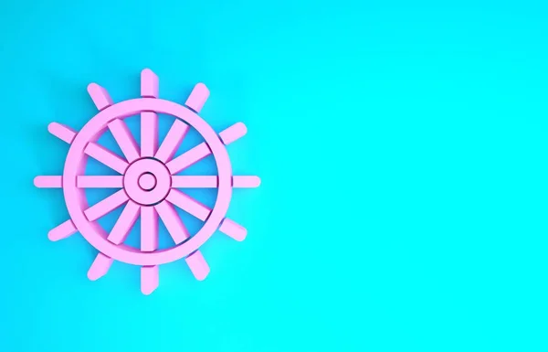 Icône de volant rose navire isolé sur fond bleu. Concept de minimalisme. Illustration 3D rendu 3D — Photo