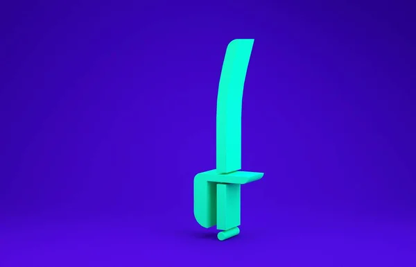 Icono de espada pirata verde aislado sobre fondo azul. Signo de sable. Concepto minimalista. 3D ilustración 3D render —  Fotos de Stock