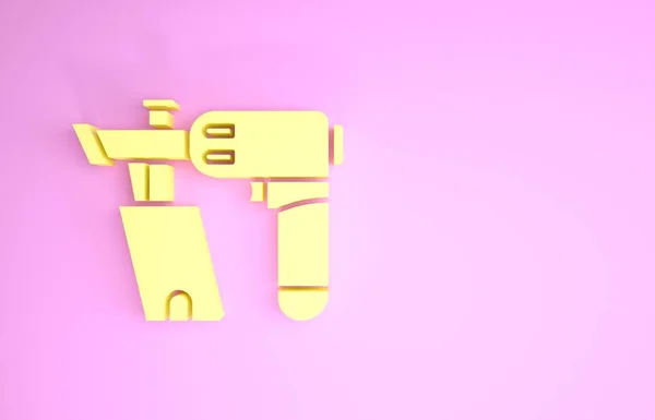 Icono de pistola de uñas amarillas aislado sobre fondo rosa. Concepto minimalista. 3D ilustración 3D render —  Fotos de Stock