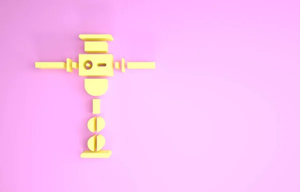 Ícone de martelo pneumático amarelo isolado no fundo rosa. Conceito de minimalismo. 3D ilustração 3D render — Fotografia de Stock