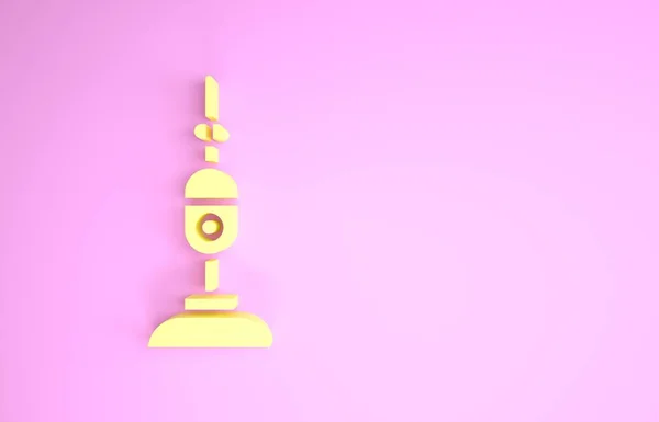 Icono de aspiradora amarilla aislado sobre fondo rosa. Concepto minimalista. 3D ilustración 3D render — Foto de Stock