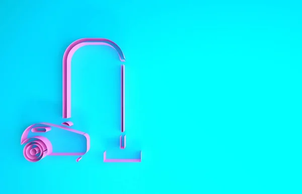 Rózsaszín porszívó ikon elszigetelt kék alapon. Minimalizmus koncepció. 3d illusztráció 3d render — Stock Fotó