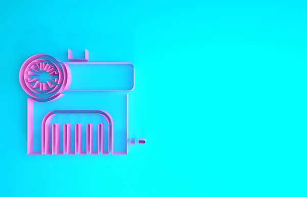 粉色空气压缩机图标隔离在蓝色背景上. 最低纲领的概念。 3d说明3d — 图库照片