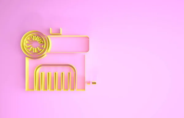 Icono del compresor de aire amarillo aislado sobre fondo rosa. Concepto minimalista. 3D ilustración 3D render — Foto de Stock