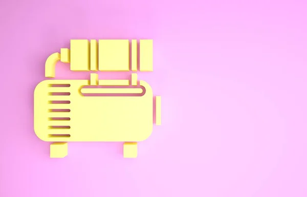 Icono del compresor de aire amarillo aislado sobre fondo rosa. Concepto minimalista. 3D ilustración 3D render — Foto de Stock