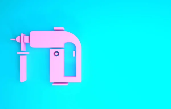 Pink Electric rotary hammer drill machine icon isolated on blue background. Working tool for construction, finishing, repair work. Minimalism concept. 3d illustration 3D render — Stock Photo, Image