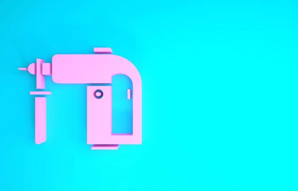 Pink Electric rotary hammer drill machine icon isolated on blue background. Working tool for construction, finishing, repair work. Minimalism concept. 3d illustration 3D render