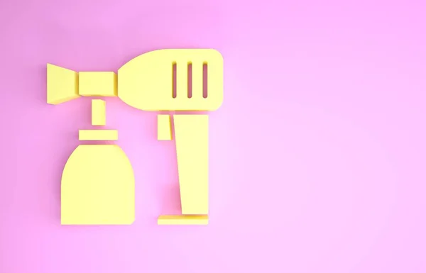 Желтая краска спрей пистолет значок изолирован на розовом фоне. Концепция минимализма. 3D-рендеринг — стоковое фото