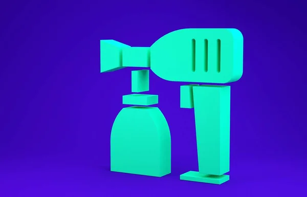 Ícone de pistola de spray de tinta verde isolado no fundo azul. Conceito de minimalismo. 3D ilustração 3D render — Fotografia de Stock