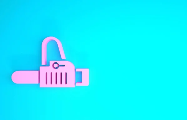 Ícone Chainsaw rosa isolado no fundo azul. Conceito de minimalismo. 3D ilustração 3D render — Fotografia de Stock