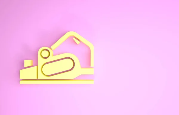 Жовтий електричний стругач значок інструменту ізольовані на рожевому фоні. Концепція мінімалізму. 3D ілюстрація 3D рендеринга — стокове фото