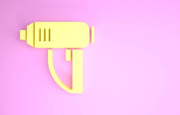 Żółta elektryczna ikona suszarki przemysłowej izolowana na różowym tle. Koncepcja minimalizmu. Ilustracja 3d — Zdjęcie stockowe