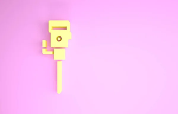 노란색 건축용 잭 해머 아이콘은 핑크 색 배경에 분리되어 있습니다. 최소성 개념. 3D 일러스트 3D 렌더링 — 스톡 사진