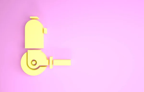 ピンクの背景に隔離された黄色の角度グラインダーアイコン。最小限の概念。3Dイラスト3Dレンダリング — ストック写真