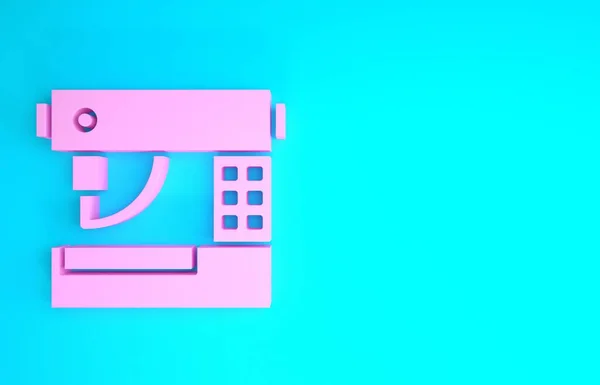 Rózsaszín varrógép ikon elszigetelt kék háttérrel. Minimalizmus koncepció. 3d illusztráció 3D render — Stock Fotó