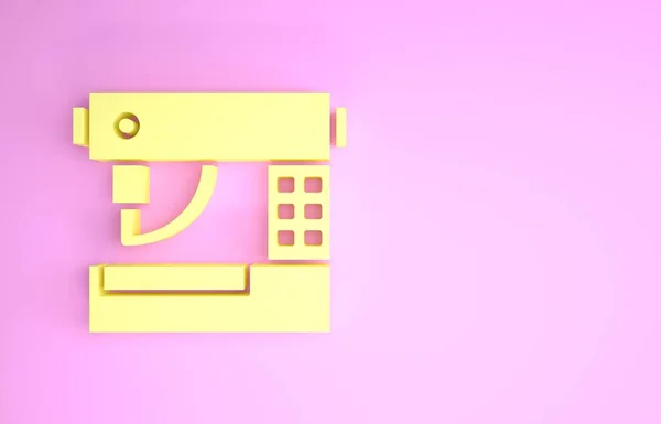 Κίτρινη μηχανή ραφής εικονίδιο απομονώνονται σε ροζ φόντο. Μινιμαλιστική έννοια. 3D απεικόνιση 3d καθιστούν — Φωτογραφία Αρχείου